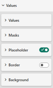 Values area in Text box mode