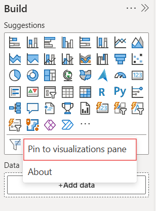 Pinning a visual to the visualizations pane in Power BI