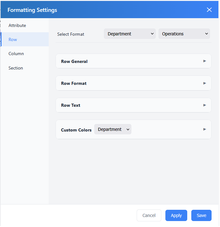 Row General settings