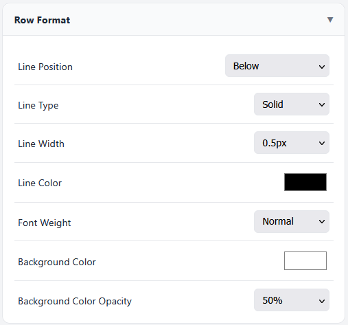 Row Text settings