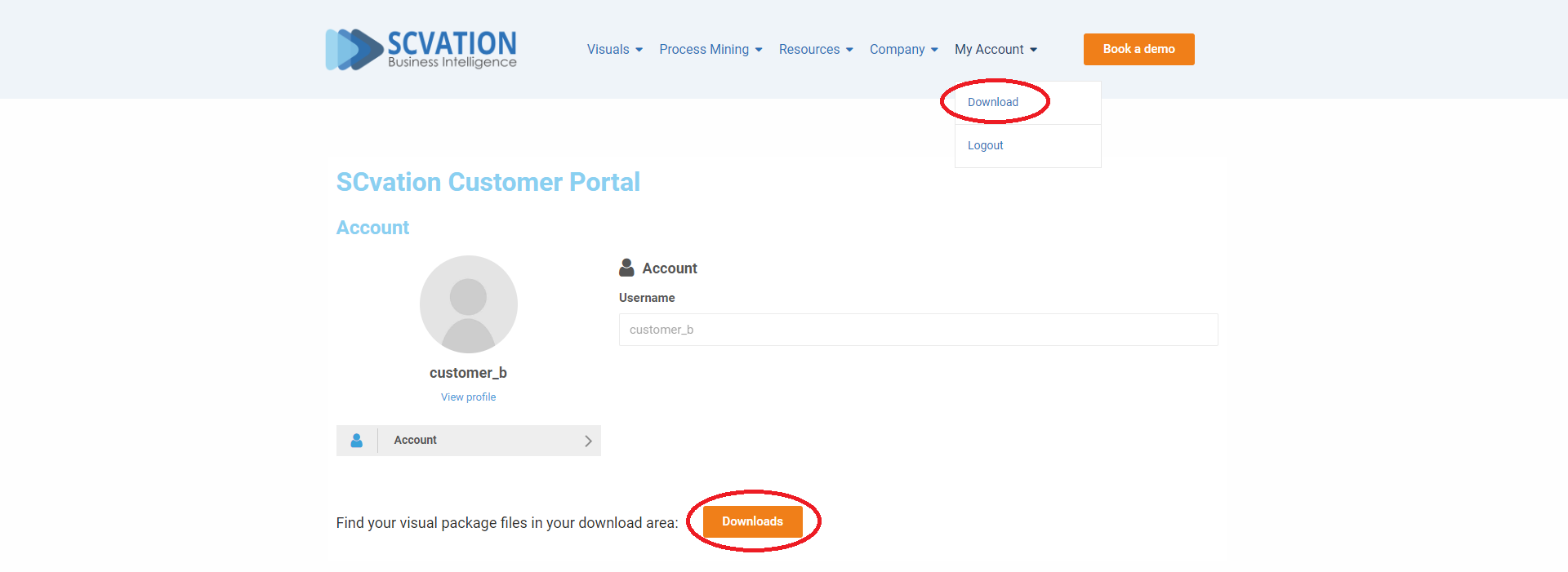 Customer portal download area