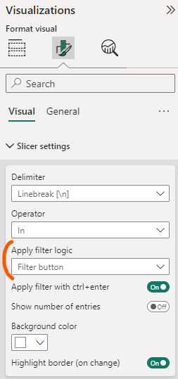 Apply filter logic setting