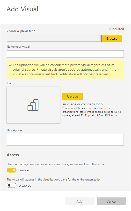 Add Visual dialog