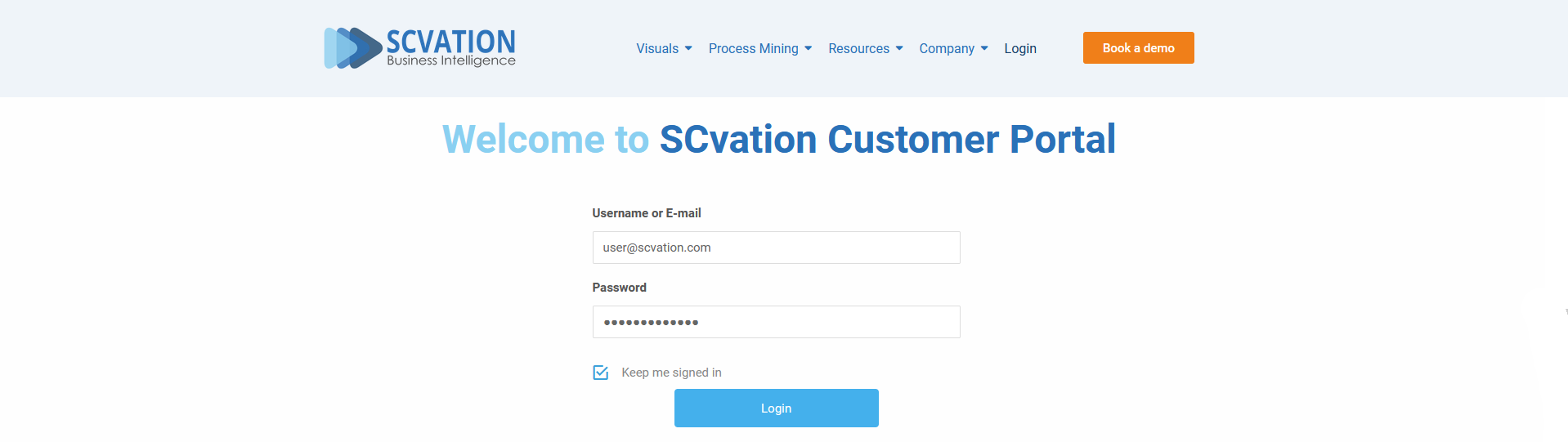 Customer portal login form